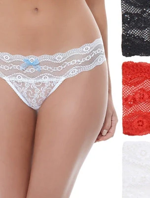 Lace Kiss Thong Panty Pack: White/Crimson Red/Night - Image 8