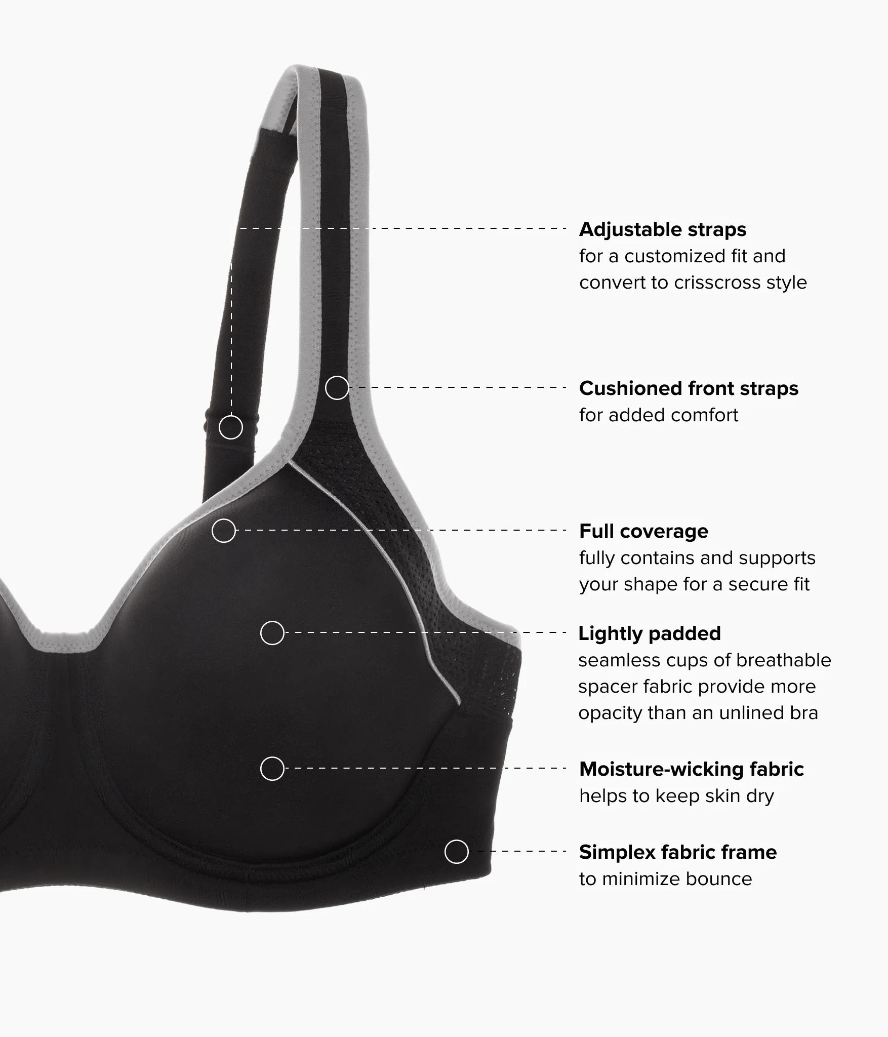 Lindsey Sport Contour Underwire Bra: Black/Lilac Gray - Image 5